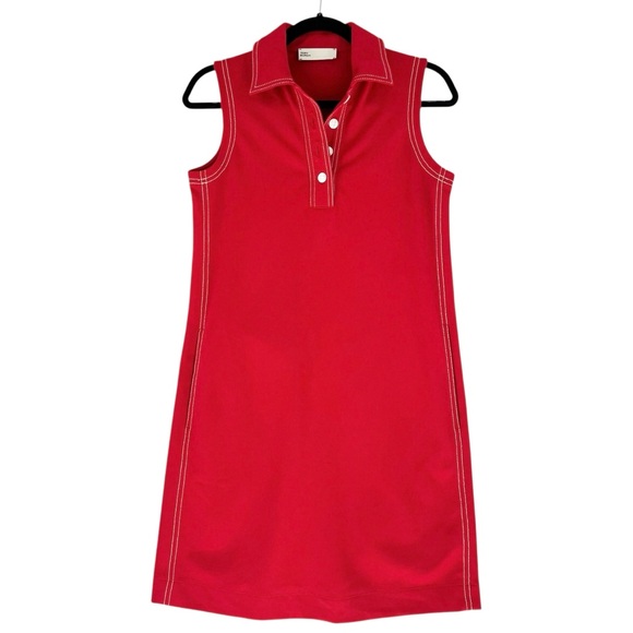 Tory Burch TECH PIQUÉ PICK STITCH GOLF DRESS Sz S Red Polo - Picture 3 of 12